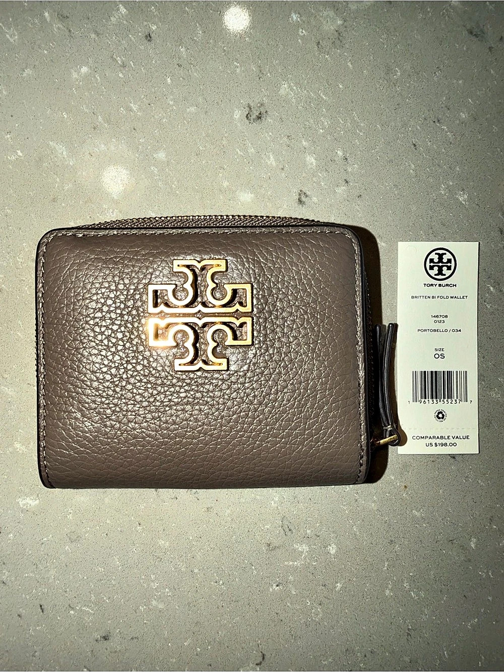 NET Tory Burch Britten Bi-Fold Wallet Brown